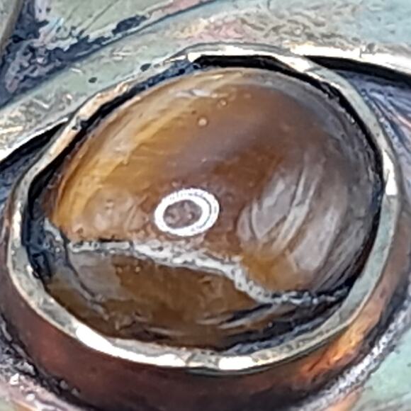 Owl Pendant Gemstone Eyes Necklace, Brass Metal, Gold Tone Chain - Picture 8 of 11